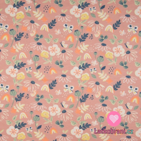 Úplet květiny a lístky na starorůžové