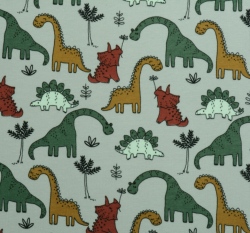 Teplákovina počesaná potisk roztomilí dinosauři na šedé, BIO