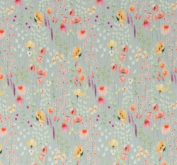 Žebrovaný úplet potisk květiny s lístky na šedé