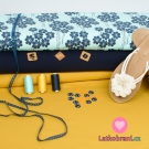 Úplet potisk tmavě modré květy na mintovém podkladu