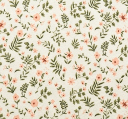 Žebrovaný úplet potisk malované kytičky na smetanové