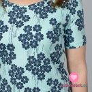 Úplet potisk tmavě modré květy na mintovém podkladu