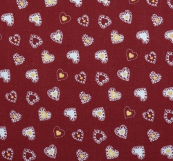 Bavlněné plátno potisk srdíčka se zlatými detaily na červené