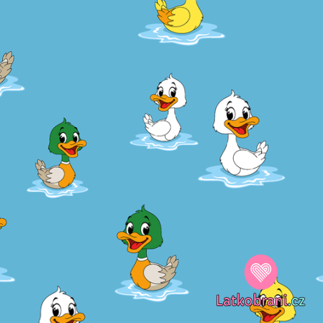 Teplákovina potisk veselé kačenky na modré