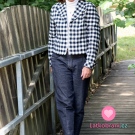 Bavlněný flanel přírodní bílá a tmavě modrá kostka 