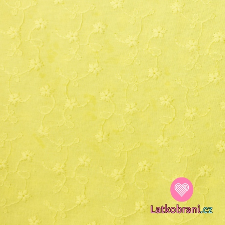 Bavlněná madeira vyšívané kytičky s ozdobným okrajem, žlutá