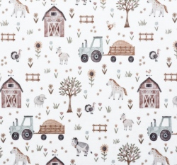 Úplet potisk život na farmě na ecru