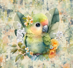 Panel potisk malý papoušek v tropickém pralese