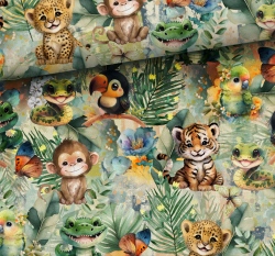 Teplákovina potisk zvířátka v tropickém pralese