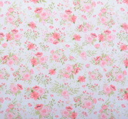 Teplákovina potisk romantické květy na bílé