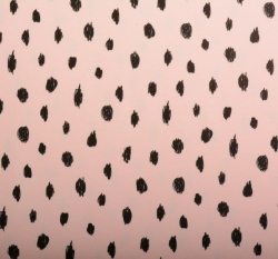 Teplákovina počesaná nepravidelné černé puntíky na růžové, BIO