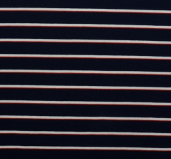 Teplákovina bílé a červené proužky na modré