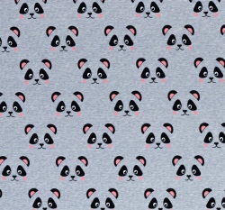 Teplákovina potisk pandí hlavičky na šedém melé