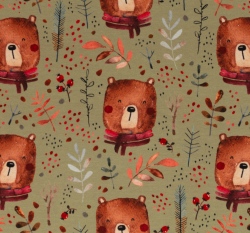 Úplet potisk méďa na světlé khaki