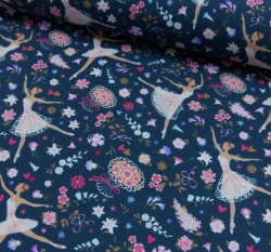 Úplet potisk tančící baletka na tmavě modré