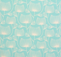 Úplet potisk bílé obrysy květů na světle modré