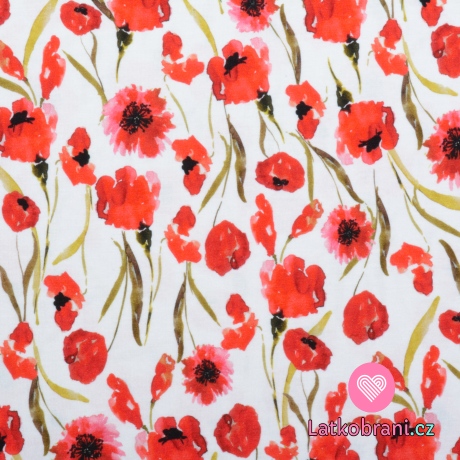 Viskózový úplet vlčí máky na bíle