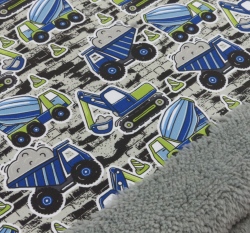 Softshell stavební vozidla na světle šedé s beránkem