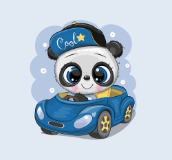 Panel cool panda v modrém autíčku