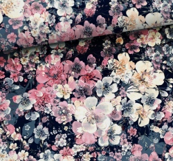 Úplet potisk květy višní na černé