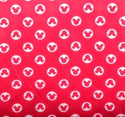 Teplákovina potisk hlavička myšky v bílém kroužku na malinově růžové