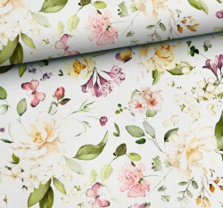 Úplet potisk jemné květy na bílé