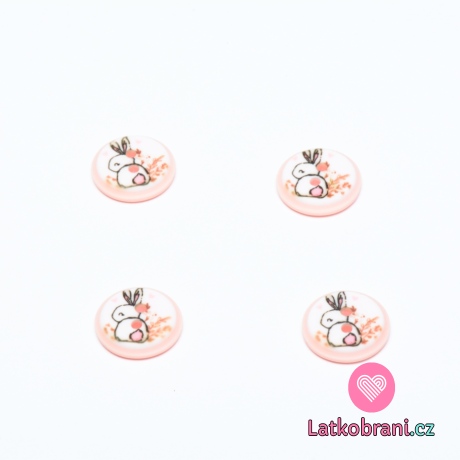 Knoflík kulatý, dětský zajíček na světle růžové