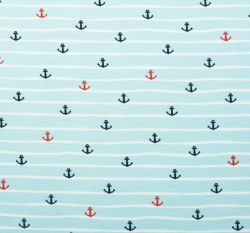 Úplet potisk kotvičky s proužky na světle modré, BIO