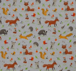 Warmkeeper potisk lesní zvířátka a houbičky na šedém melé