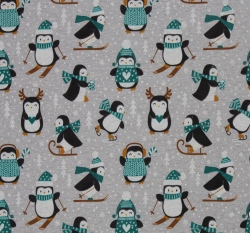 Warmkeeper potisk tučňáci v petrolejových svetrech na šedé