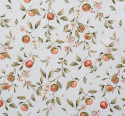 Úplet potisk větvičky s jablíčky na ecru