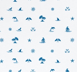 Viskózový úplet potisk mořský svět na ecru