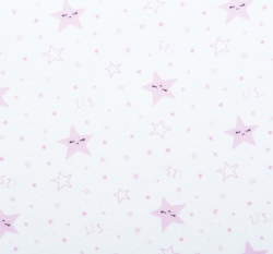Bavlněný úplet růžové hvězdičky na bílé