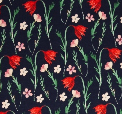 Modalová teplákovina potisk luční kvítí na tmavě modré