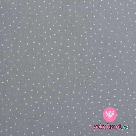 Dvojitá gázovina / mušelín malé puntíky na šedé 