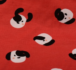 Teplákovina počesaná hlavy pejsků na korálově červená 