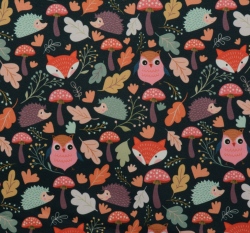 Softshell potisk lesní zvířátka na tmavě modré s fleecem