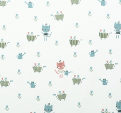 Úplet potisk kočička zahradnicí na bílé