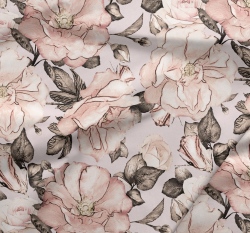 Teplákovina potisk divoké růže s poupaty