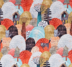 Úplet potisk chaloupka v pohádkovém lese 