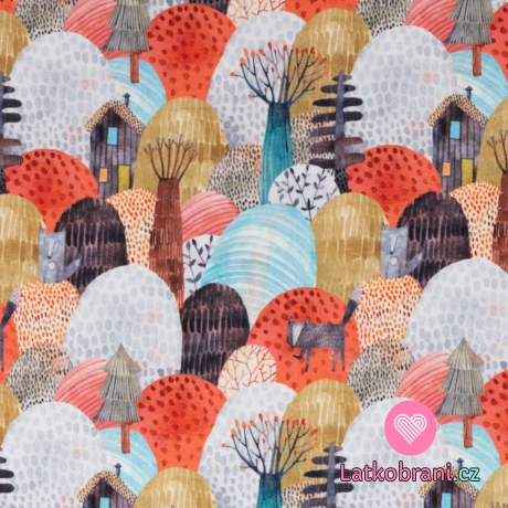 Úplet potisk chaloupka v pohádkovém lese 