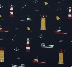 Úplet potisk majáky a lodě na tmavě modrém podkladu