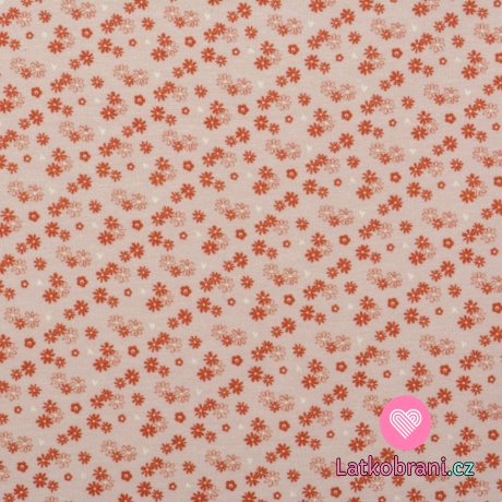 Úplet potisk drobné hnědé kytičky na růžové 