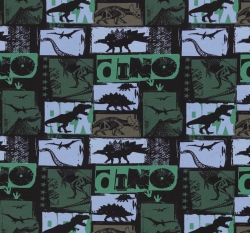 Teplákovina počesaná dinosaurus na tmavě zelené 