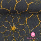 Teplákovina s příměsí modalu potisk žluté obrysy květin na modro-šedé