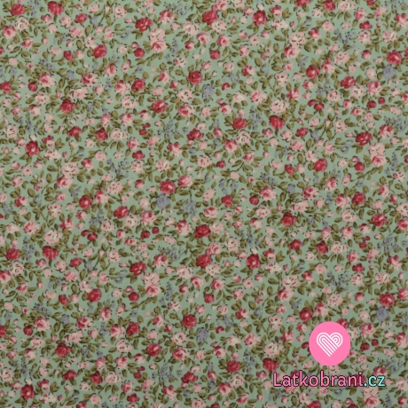 Bavlněný popelín růžičky na modré