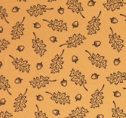 Bavlněné plátno potisk dubové listí a žaludy na zaprášené hořčicové