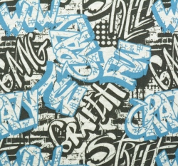 Teplákovina počesaná potisk grafiti na ecru