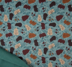 Softshell potisk podzimní listí na modro-zelené