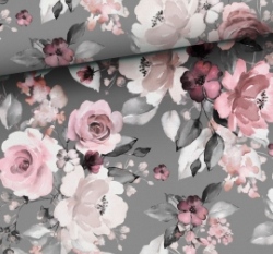 Úplet potisk rozkvetlé růže na šedé